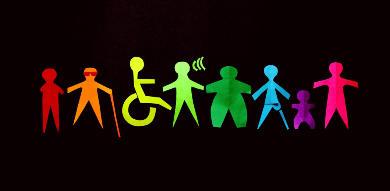 Paper cut outs of diverse range of people with different abilities.